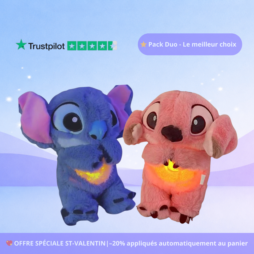 Alohana - Compagnons anti-stress Stitch & Angel Lumineux - Peluche apaisante