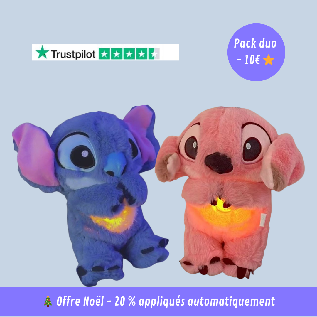 Alohana - Compagnons anti-stress Stitch & Angel Lumineux - Peluche apaisante